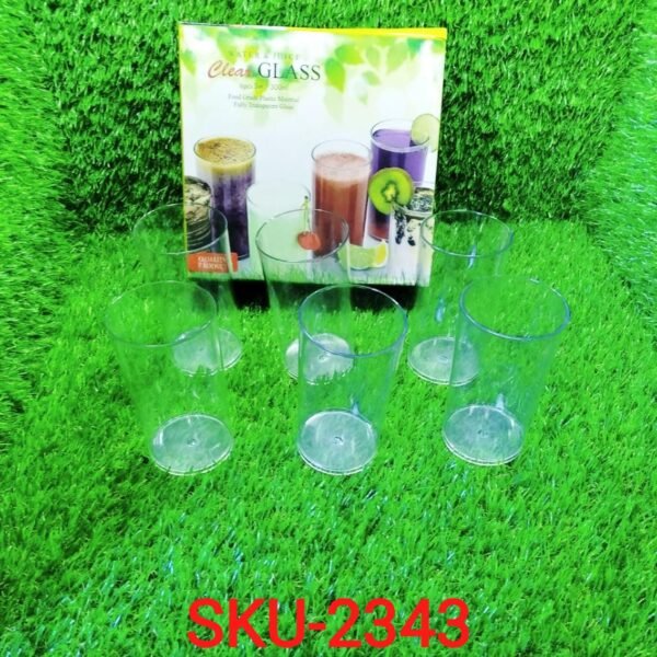 Heavy unbreakable Plastic Clear look fully Transparent Glasses Set 330ml (6pcs)