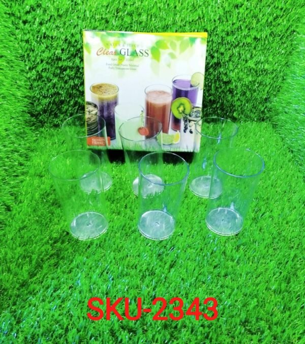 Heavy unbreakable Plastic Clear look fully Transparent Glasses Set 330ml (6pcs)