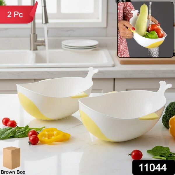 Plastic Rice Pulses Fruits Vegetable Noodles Pasta Washing Bowl and Strainer (2 Pc)