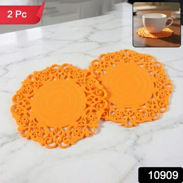 55910909-1210Pc-DD_10909-Av-Sv.jpg Heat-Resistant Decorative Hot Mat & Cup Coaster Set (10 cm, 2 Pc Set)