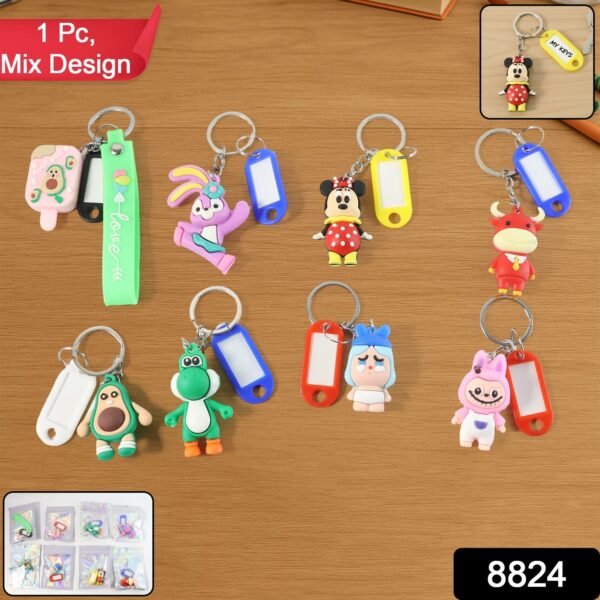 Cartoon Character Keychain with Name Tag (Mix Design, 1 Pc)