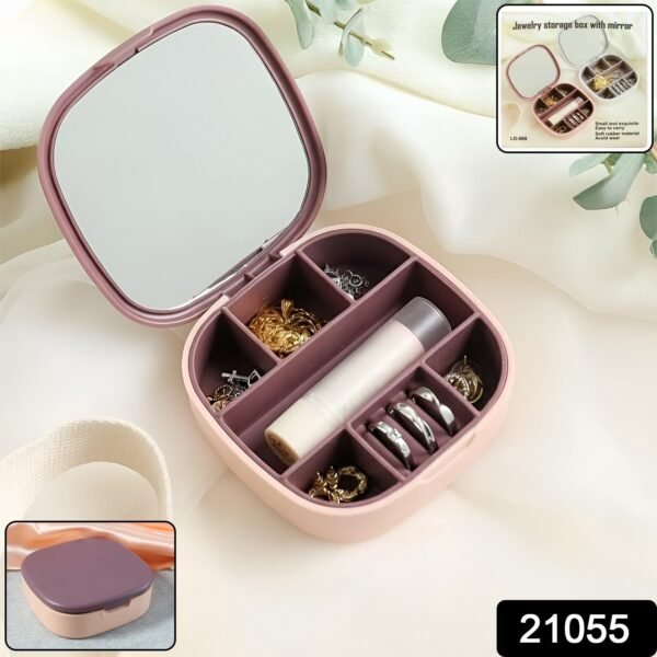 Plastic Jewelry Storage Box with Built-in Mirror & Multi-Section (1 Pc)