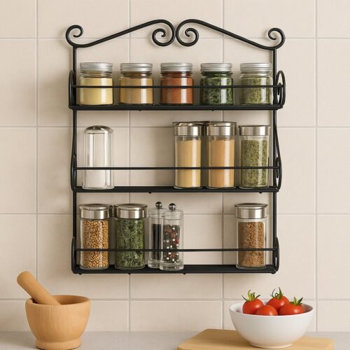 Big Wall Mounted Iron Wall Shelf with 3 Storage Racks for Kitchen