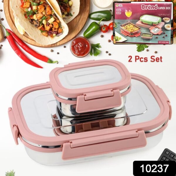 5922e7b5-29ab-4e24-ad7a-b75e6fde26f4.jpg Stainless Steel Leak Proof Air Tight Lunch Boxes (900ML+200ML Approx / 2 Pc Set)
