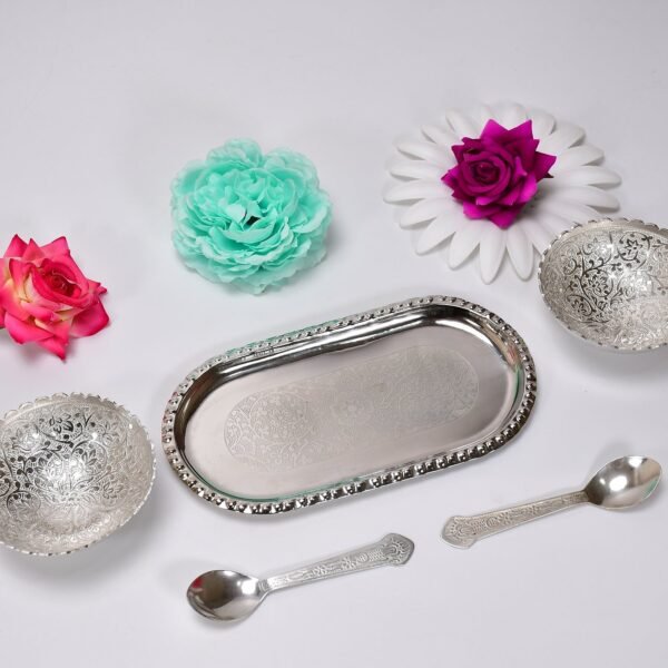 Silver-Plated Brass Bowl & Spoon Set with Velvet Gift Box