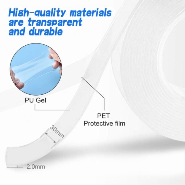 Double Sided Nano Adhesive Tape, 3 meter Washable Traceless Nano Gel Tape