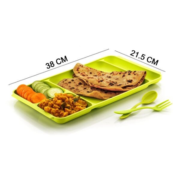 4-Compartment Plastic Dish Set with Spoon & Fork – Versatile Dinner & Pav Bhaji Plate