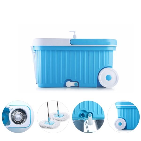 Sporty Plastic Spin Mop with Bigger Wheels & Auto Fold Handle for 360° Cleaning
