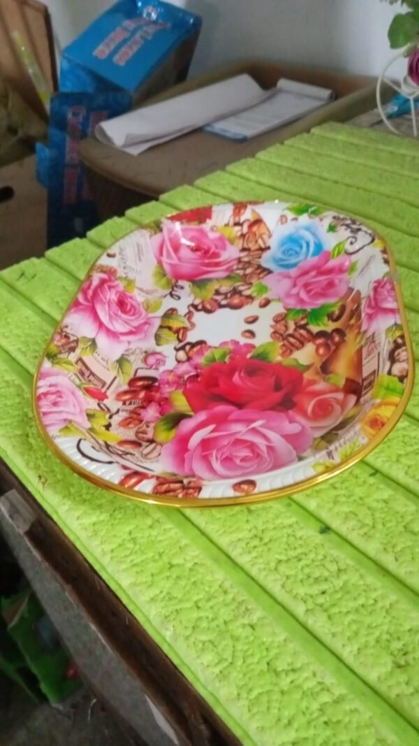 5ab00770-88e0-4fbd-abf5-b5f2a45cb388.jpg Big Plastic Flower Printed Design Serving Tray (1 Pc / 35 x 24 CM / Mix Color)