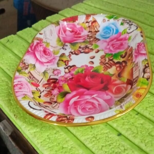 5ab00770-88e0-4fbd-abf5-b5f2a45cb388.jpg Big Plastic Flower Printed Design Serving Tray (1 Pc / 35 x 24 CM / Mix Color)