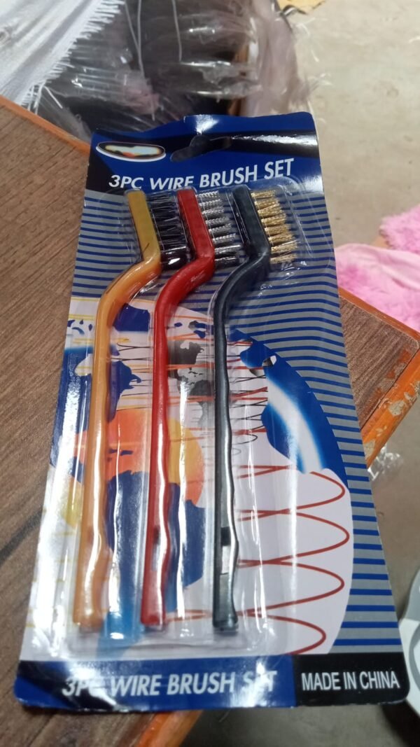 5edf0236-b232-4579-86cb-182789caf638.jpg 3 Pc Mini Wire Brush Set for cleaning (Brass, Nylon, Stainless Steel Bristles)