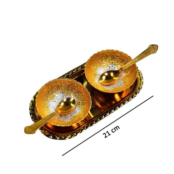 5image_fefe8e68-2625-4ad2-9bd8-490002049e9a.jpg Gold Silver Plated 2 Bowl 2 Spoon Tray Set