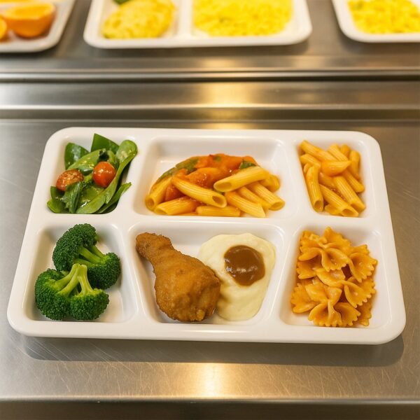Plastic Multi-Compartment Rectangular Meal Serving Tray / Plate (1 Pc / White)
