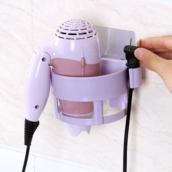 Self Adhesive Hair Dryer Holder – Bathroom Wall Storage Shelf Organizer Stand