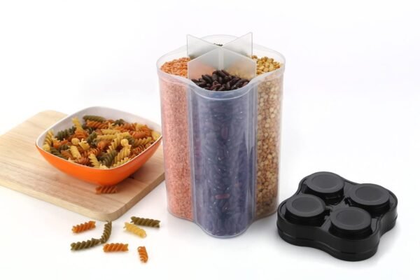 611KqQIo6wL._SL1280.jpg Plastic Lock Food Storage 4 Section Container Jar for Grocery, Fridge Container.