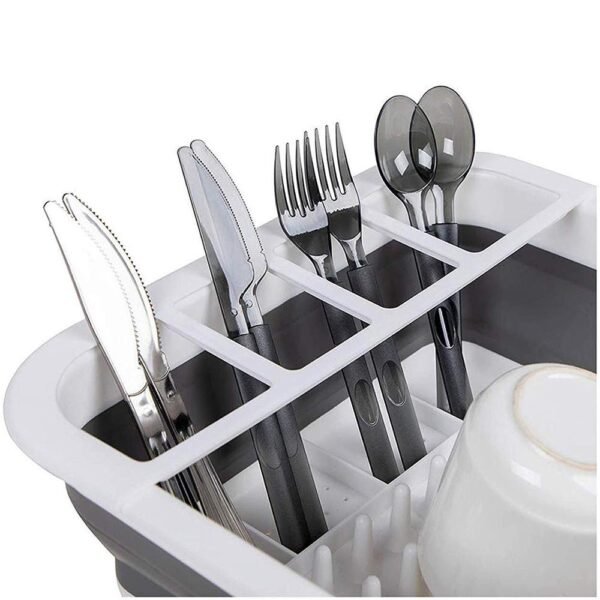 Collapsible Folding Silicone Dish Drying Drainer Rack with Spoon Fork Storage Holder