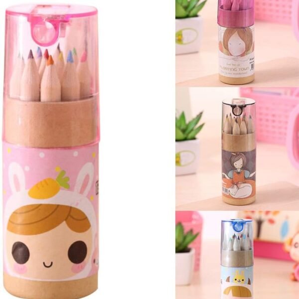 12 Mini Colouring Pencils with Sharpener, Kids Drawing Set for School & Sketching