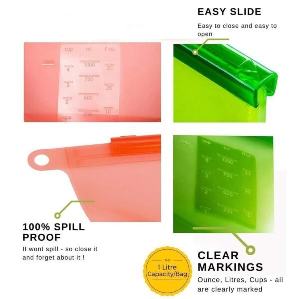 Reusable Silicone Airtight Leakproof Food Storage Bag - 1 ltr