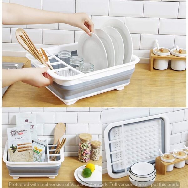 Collapsible Folding Silicone Dish Drying Drainer Rack with Spoon Fork Storage Holder