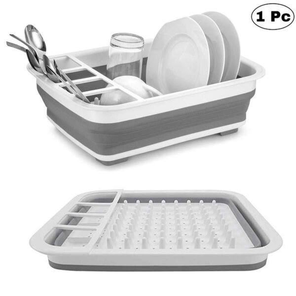 Collapsible Folding Silicone Dish Drying Drainer Rack with Spoon Fork Storage Holder
