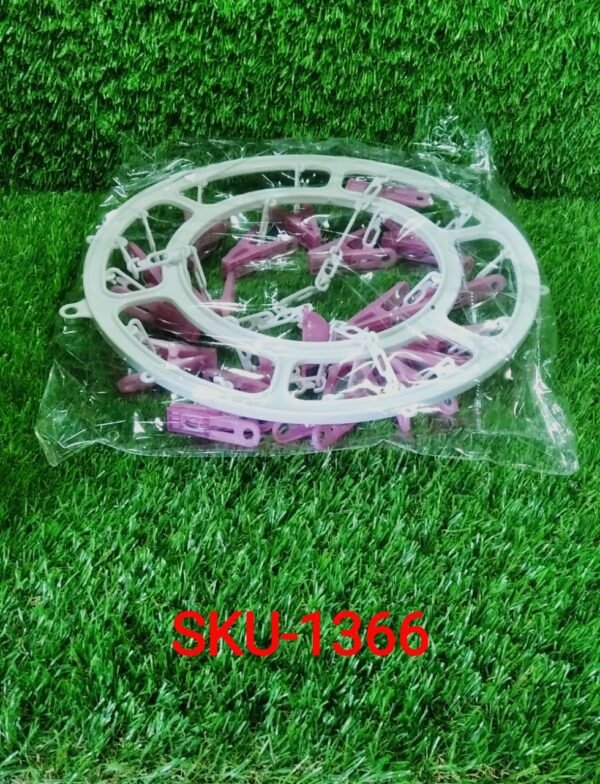 6227304e-621b-4ff5-a045-65087b81985b.jpg Plastic Round Cloth Drying Stand Hanger with 18 Clips (Multicolour)