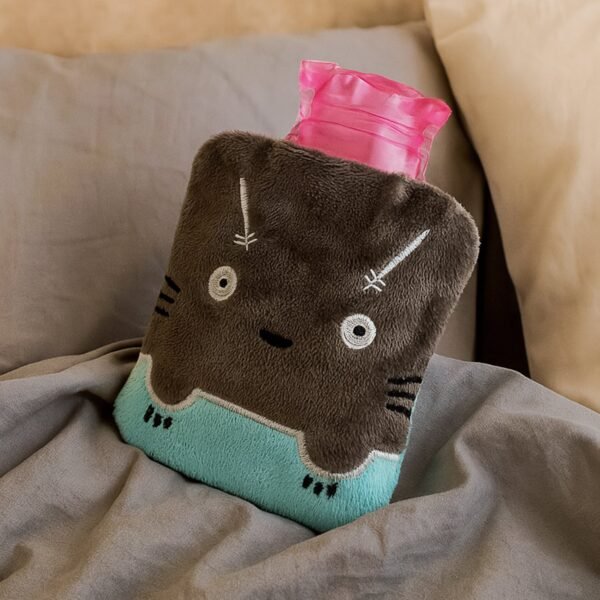 6528.jpg Grey Cat Print Small Hot Water Bag with Cover for Pain Relief