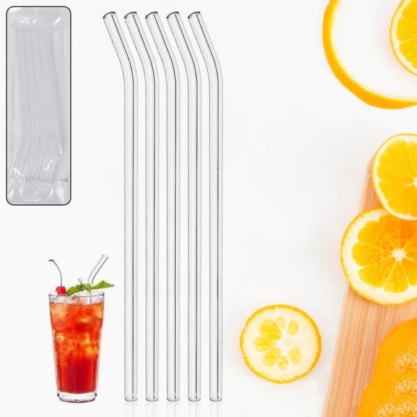Reusable Glass Straws Clear Glass Drinking Straw 5Pc
