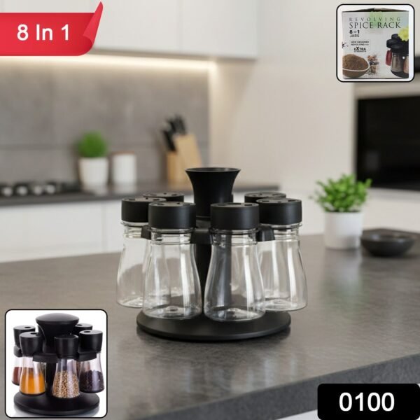 8 in 1 Revolving Plastic Spice Rack Set with Rotating Stand