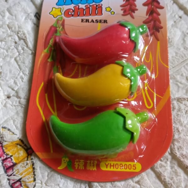 3D Fancy Colorful Chili Shape Erasers – Mini Novelty Eraser Set (3 Pc)