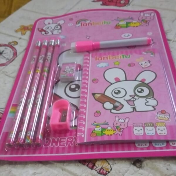 Kids' Stationery Kit: Wooden Pencils, Sharpener, Eraser, Diary (8 Pc Set)