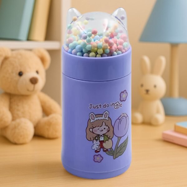Girl Glass Water Bottle for School with Kid Sparkle Strap Cat 350ml (MOQ :- 75 pc)