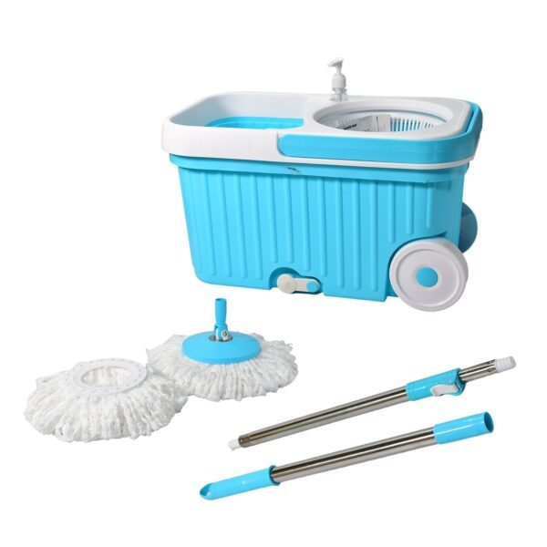 Sporty Plastic Spin Mop with Bigger Wheels & Auto Fold Handle for 360° Cleaning