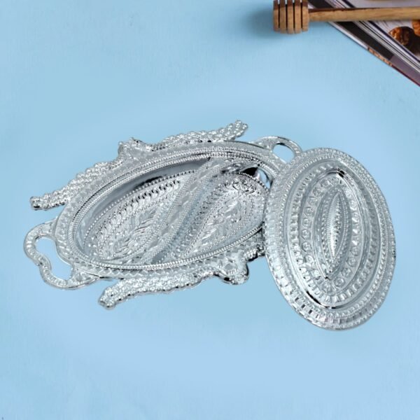 Plastic Peacock Dry Fruit Silver Finish Serving Tray