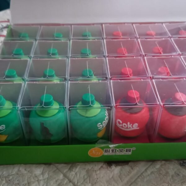 2-in-1 3D Cold Drink Bottle Shape Rubber Pencil Sharpener and Eraser Set(24 Pcs Set )