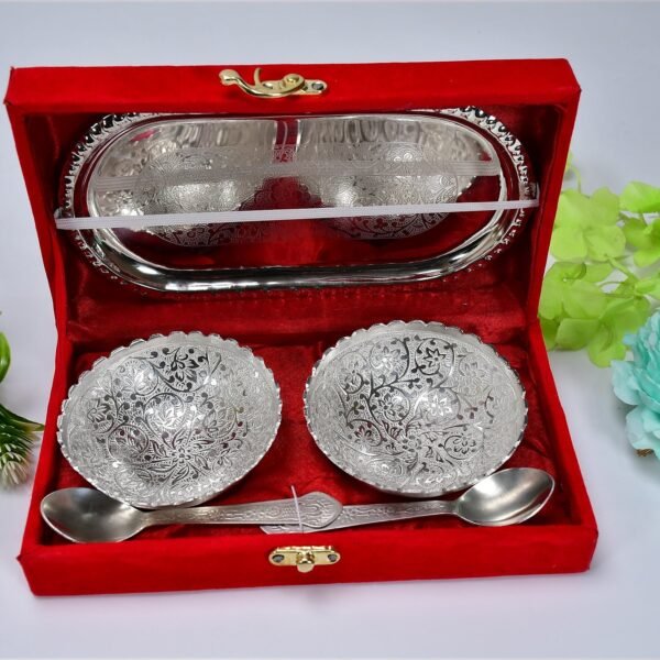 Silver-Plated Brass Bowl & Spoon Set with Velvet Gift Box