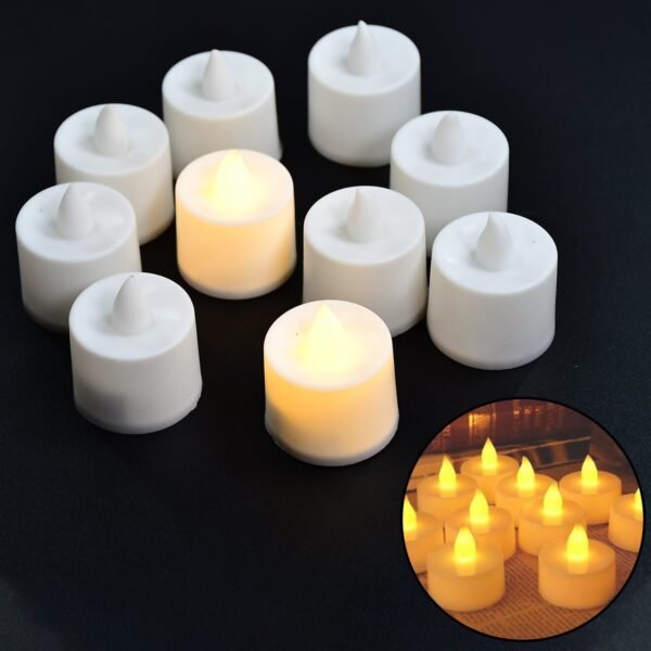 Festival Decorative - LED Yellow Tealight Candles Container, Diwali (White, 10 Pcs)