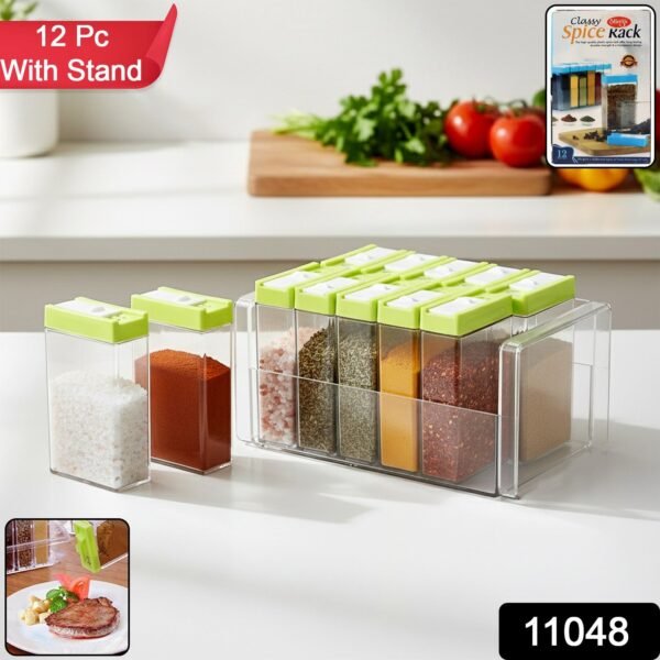 Classic Transparent Spice Rack with Stand – 12 Piece