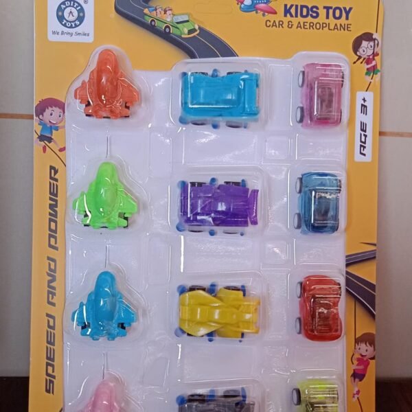 Mini Pull Back Car & Aeroplane Plastic Pull Back Car Cartoon Toys (12 Pcs Set)