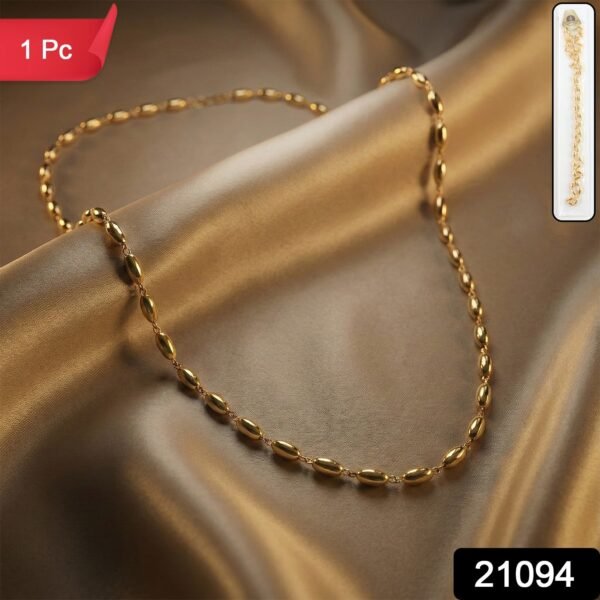 6f170d72-f27b-474a-a410-13ef7be4b1a2.jpg Elegant Gold-Tone Oval Bead Necklace Chain for Women (1 Pc)