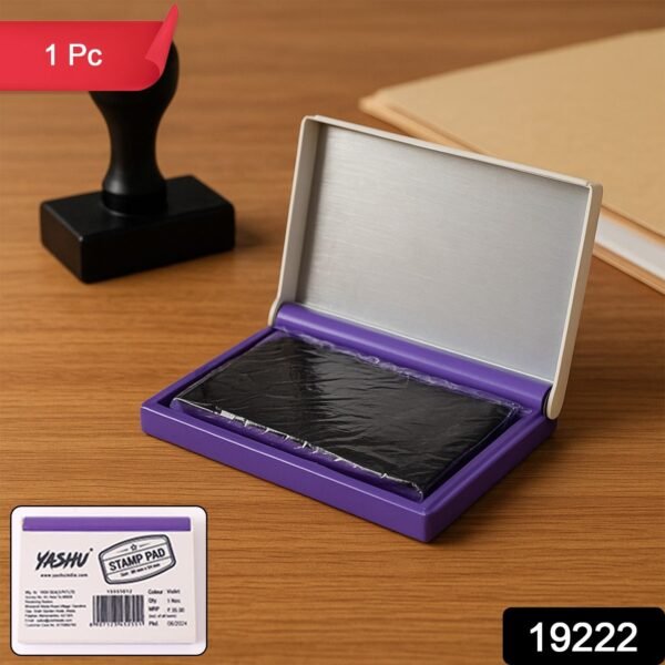 Yashu Plastic Stamp Pad Violet Ink, Quick-Dry Refillable Pad (1 Pc)