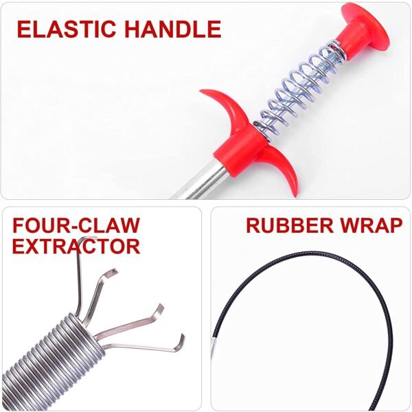 Multifunction Pipe Cleaning Claw for Drain Hair Removal (290 cm Length)
