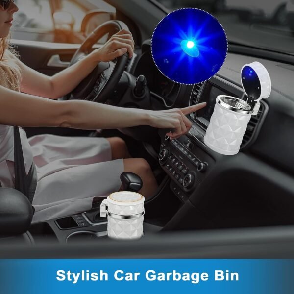 Car Cupholder LED Ashtray – Portable Blue Light, Lid & Waste Bin, Cigarette Ashtray