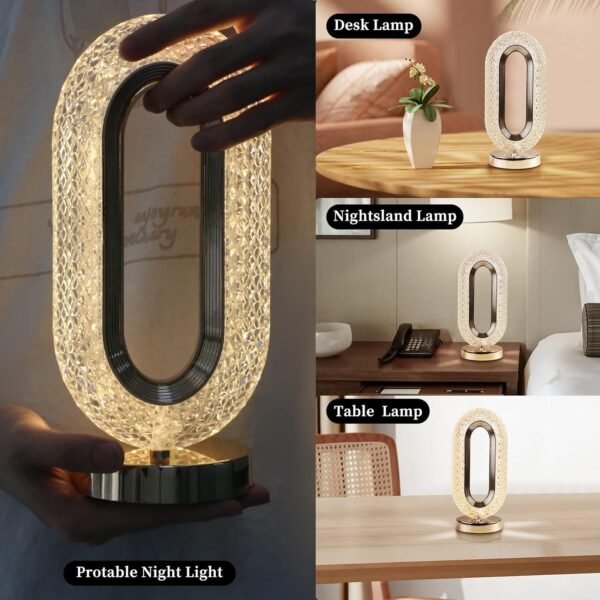 710bpjzO0qL._AC_SL1500.jpg Touch Control Crystal Table Desk Lamp, 3-Way Dimmable Light, USB Rechargeable Crystal Diamond Table Lamp, Exquisite Night Stand Light Lamp Beside Lamp for Bedroom Living Room, Decorative Desk Lamp, Diwali
