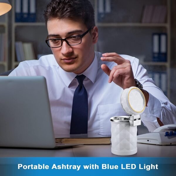 Car Cupholder LED Ashtray – Portable Blue Light, Lid & Waste Bin, Cigarette Ashtray
