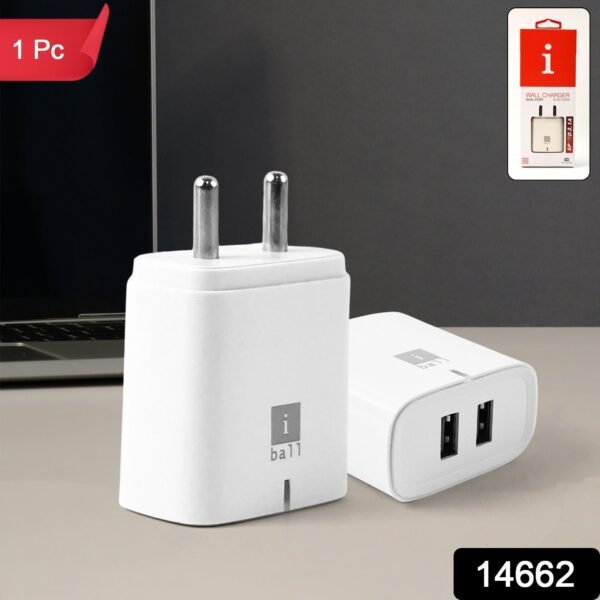 iBall Dual USB Wall Charger 5V/3.1A – High-Speed Dual Port Fast Charging (1 Pc)