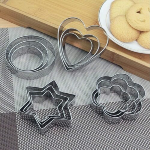 Stainless Steel Cookie Cutter Set – Heart, Round, Star & Flower Shapes (12 Pcs)