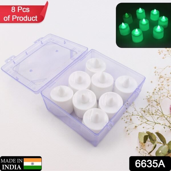 Green Flameless LED Tealights Smokeless Decorative Candles LED Tea Light Pack of 8