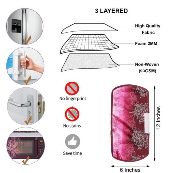 Polyester Fridge Handle Cover Set for Refrigerator Types (2 Pcs, Multi Design)