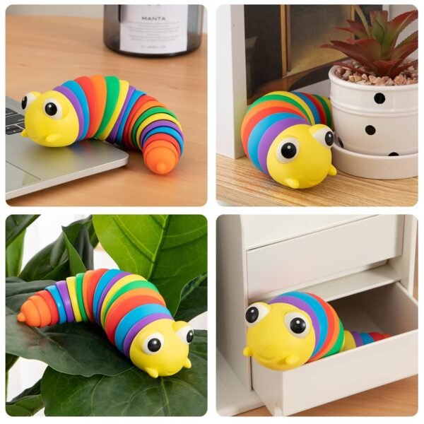 71hZYx3-9JL._SL1500.jpg 3D Rainbow Color Plastic Slug Fidget Toys, Stress Relieving Toy, Sensory Slug Toy for Boys and Girls, Finger slug Toy, for Autistic, Caterpillar Fidget Toys Stress Relief Gifts for Toddlers Kids Adults (1 Pc)