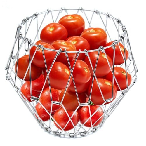 Multipurpose Fruit Basket Stainless Steel Wire Bowl Foldable Basket
